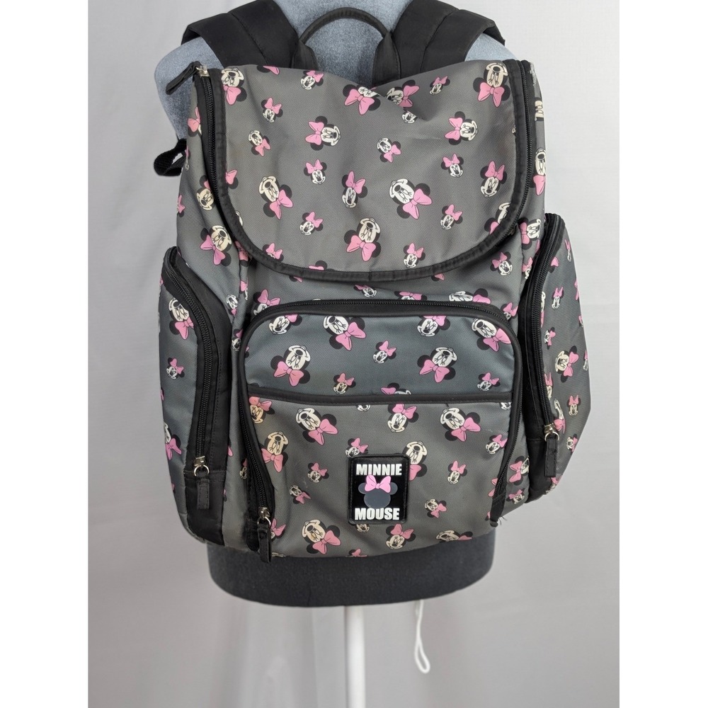 Disney Minnie Mouse Backpack Gray Pink Bow School Travel Book Bag 12x17 Kids